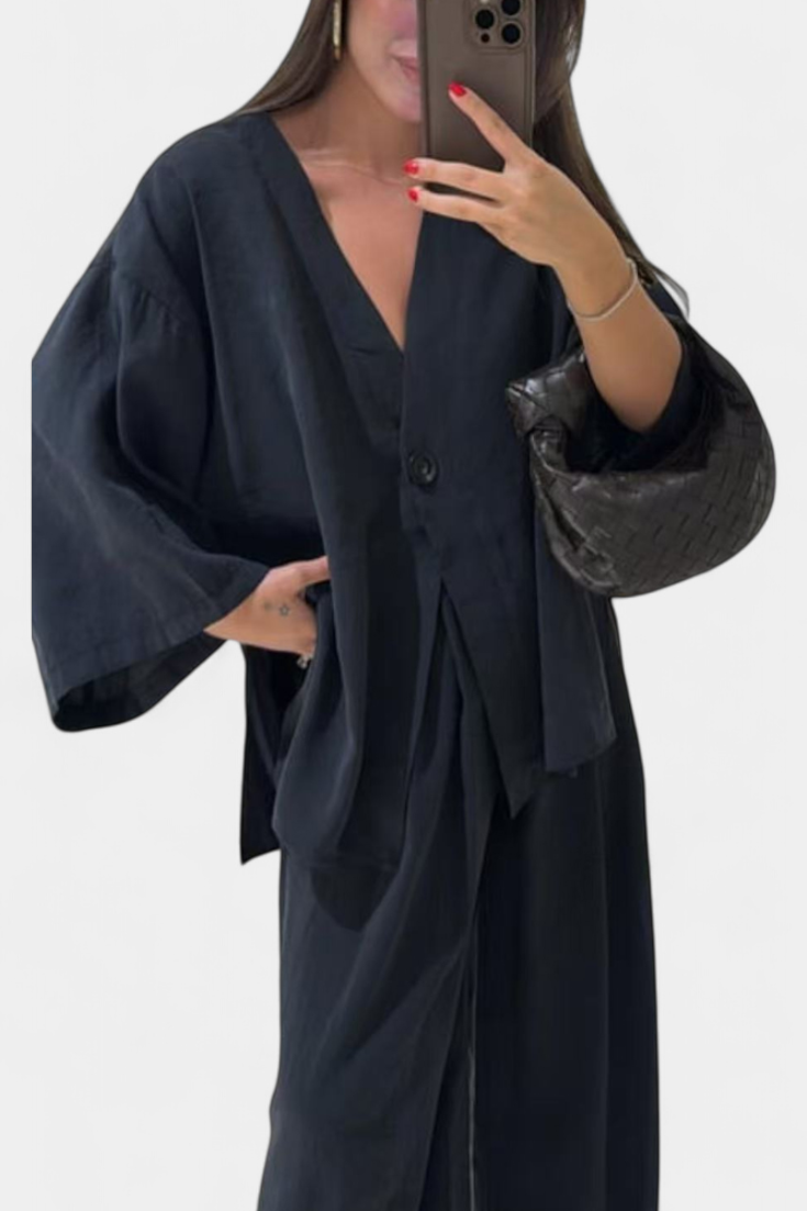 Eli Completo Oversize con Top a V e Pantaloni Dritti