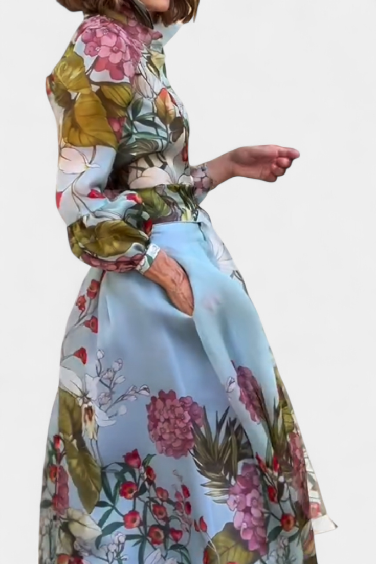 Sanne Conjunto Elegante Stampato di Camicia e Pantaloni Fluidi