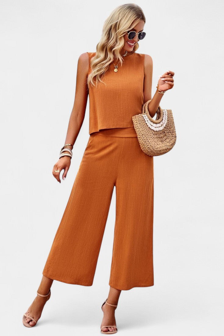 Lavinia Conjunto Boho di Top e Shorts in Lino e Cotone