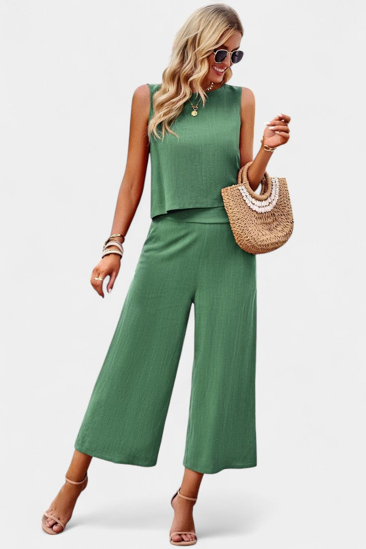 Lavinia Conjunto Boho di Top e Shorts in Lino e Cotone