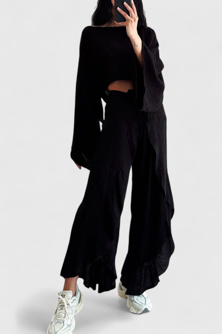 Elsie Completo Fluido con Kimono e Pantaloni Incrociati