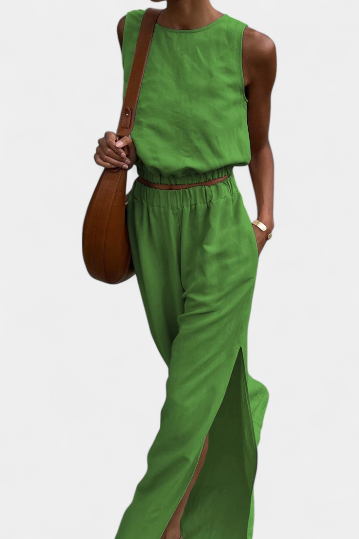 Portia Set in Cotone e Lino con Apertura Laterale