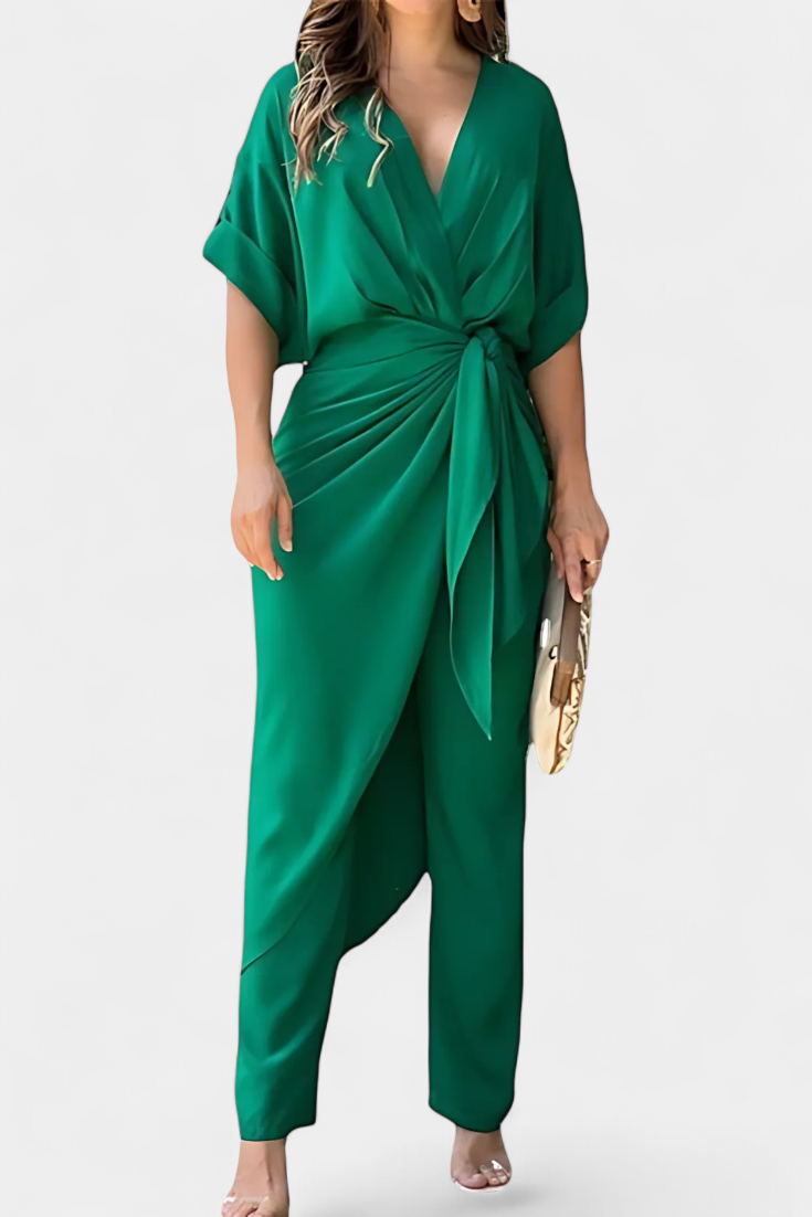 Mayleen Completo Incrociato con Fiocco Frontale e Pantaloni Dritti