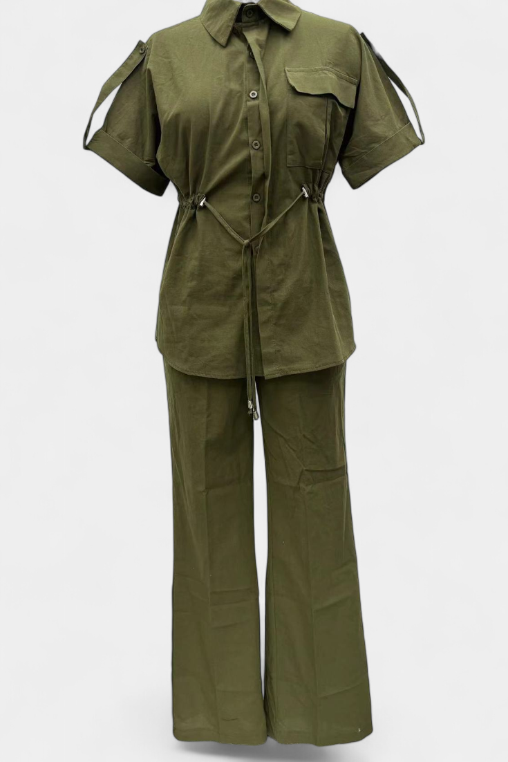 Lani Completo Relaxed di Camicia e Pantaloni in Cotone e Lino