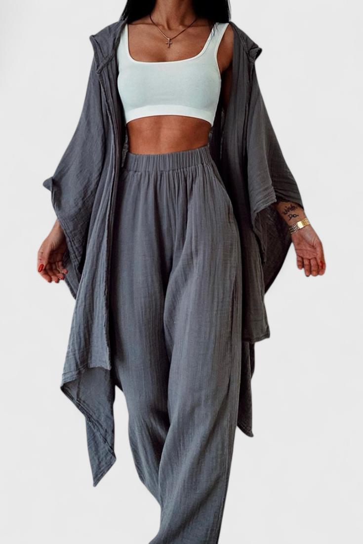 Henley Completo Casual di Due Pezzi con Cardigan