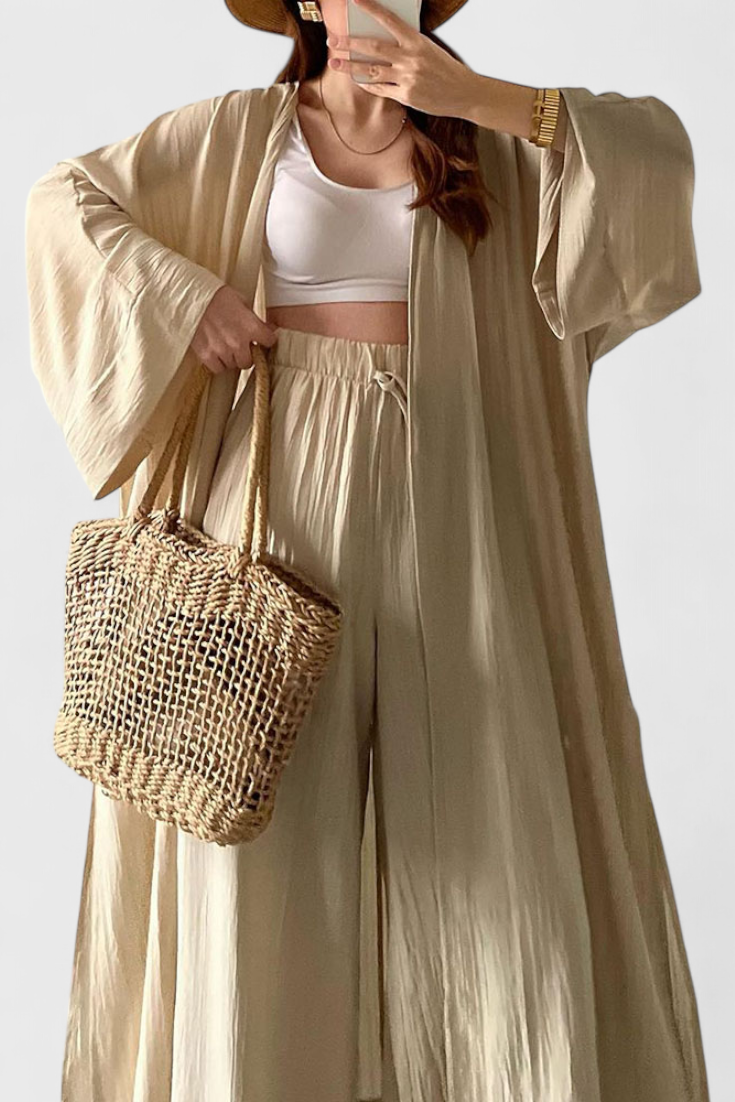 Suella Completo Casual di Due Pezzi con Cardigan Lungo e Apertura Laterale