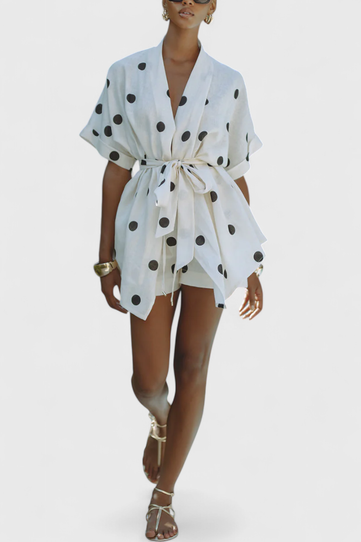Avila Set Kimono con Nodo e Shorts a Pois