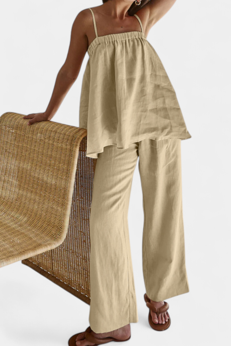 Lía Completo Estivo con Top Largo e Pantaloni Fluidi