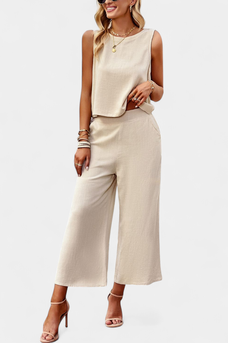 Lavinia Conjunto Boho di Top e Shorts in Lino e Cotone