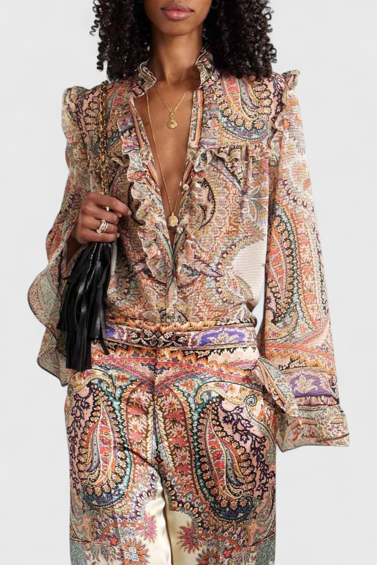 Finely Completo con Blusa a Volant e Stampa Vintage Paisley