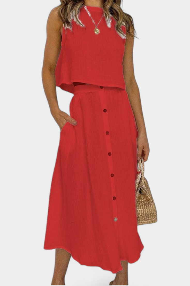 Naha Completo in Cotone con Gilet e Bottoni Frontali