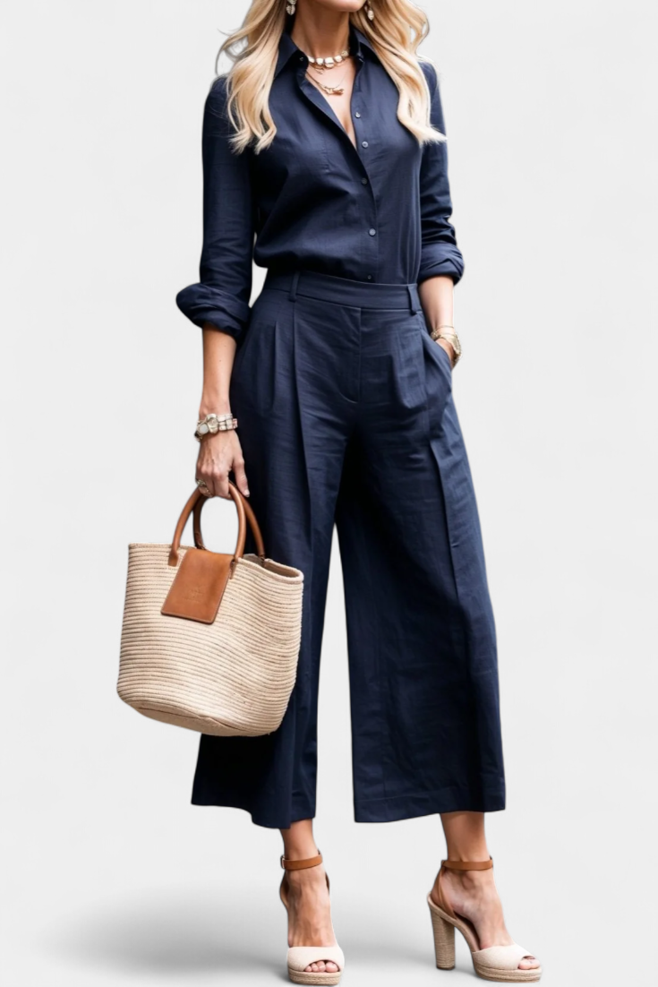 Sabina Completo Rosa di Camicia Larga e Pantaloni Capri