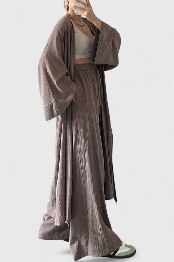 Suella Completo Casual di Due Pezzi con Cardigan Lungo e Apertura Laterale