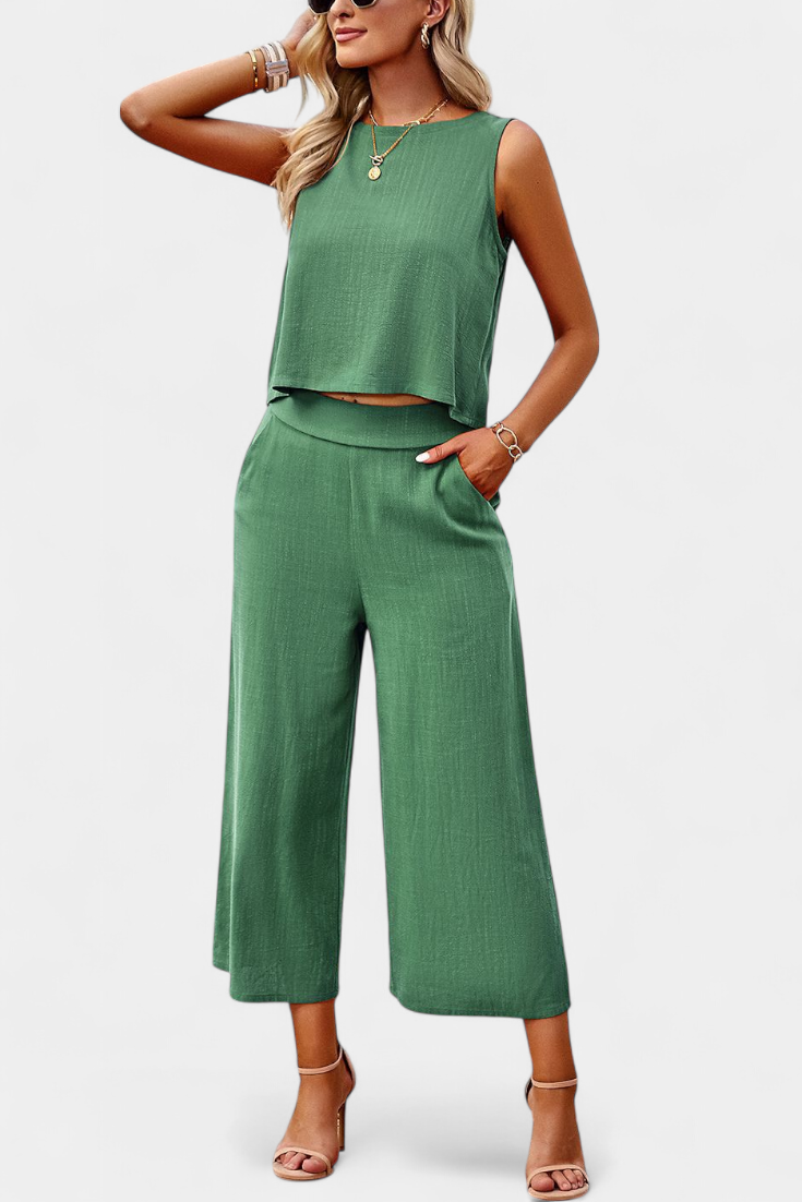 Lavinia Conjunto Boho di Top e Shorts in Lino e Cotone