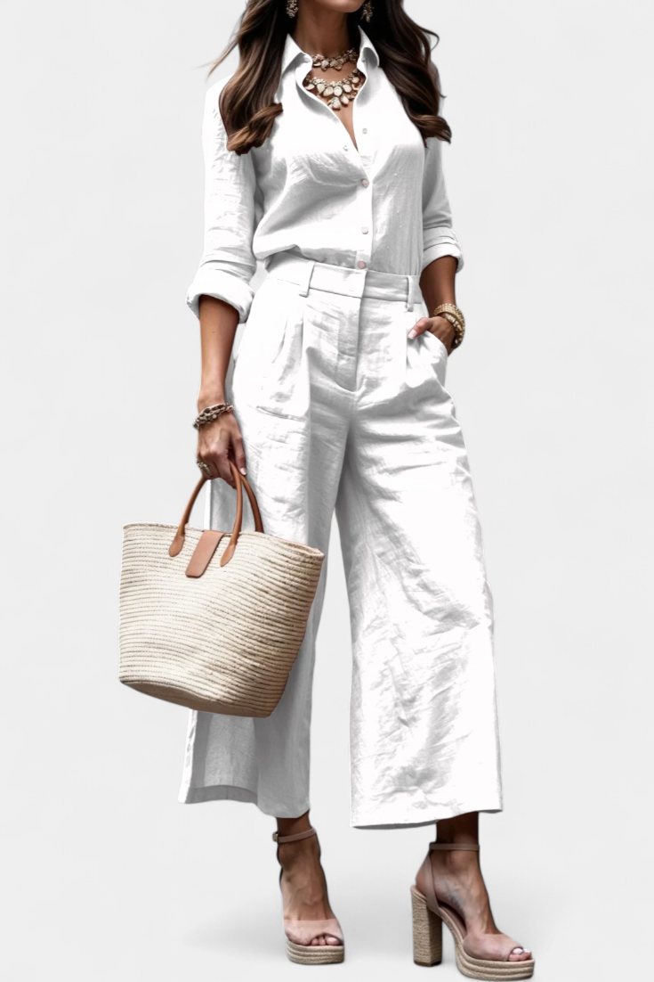 Sabina Completo Rosa di Camicia Larga e Pantaloni Capri