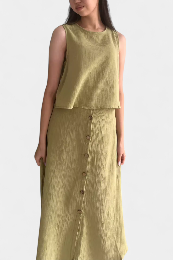 Naha Completo in Cotone con Gilet e Bottoni Frontali