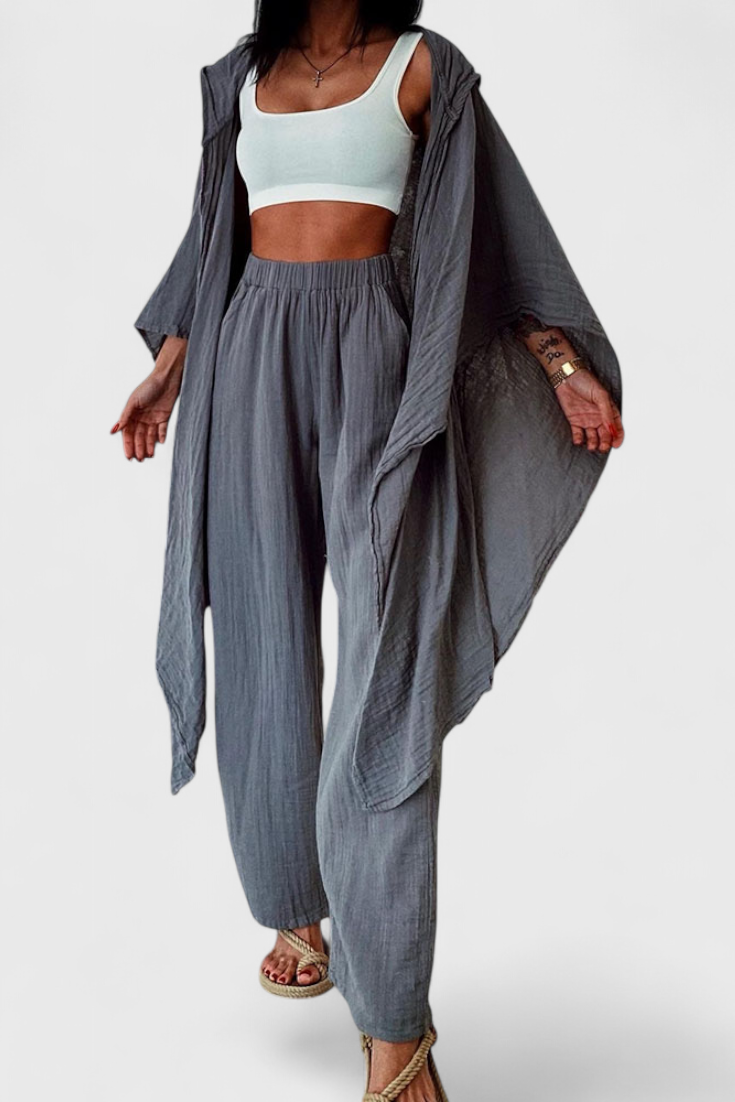 Henley Completo Casual di Due Pezzi con Cardigan