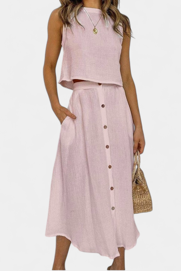 Naha Completo in Cotone con Gilet e Bottoni Frontali