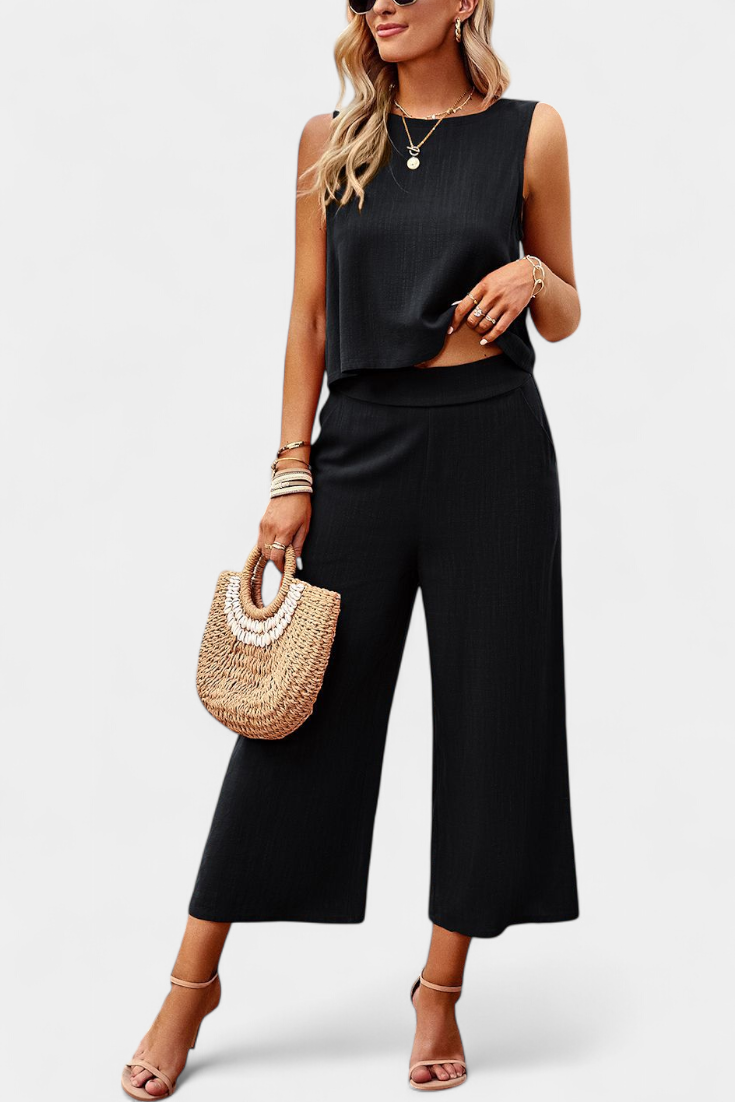 Lavinia Conjunto Boho di Top e Shorts in Lino e Cotone