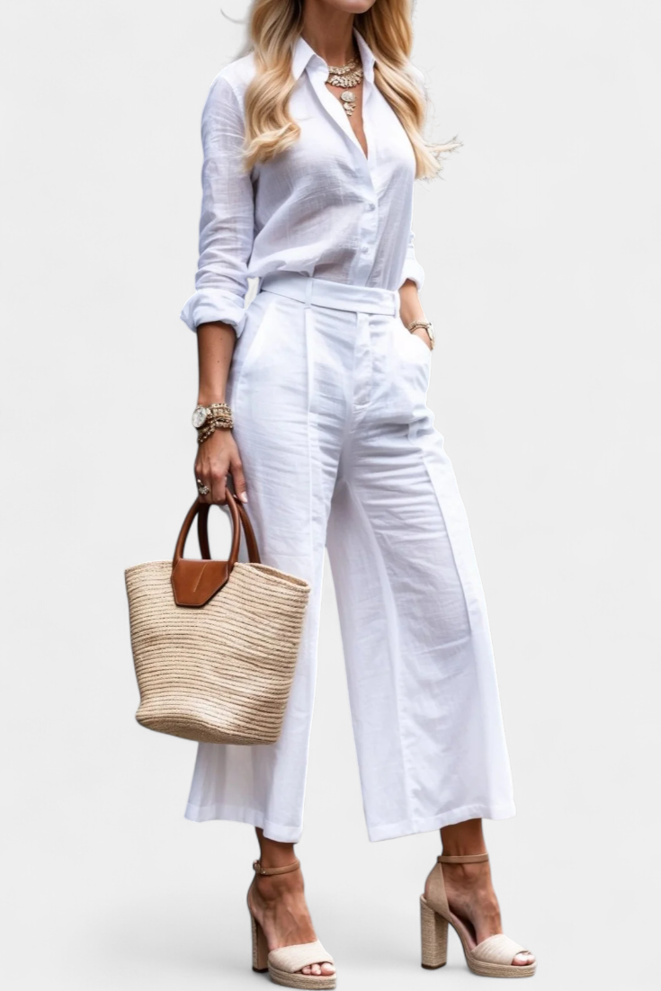 Sabina Completo Rosa di Camicia Larga e Pantaloni Capri