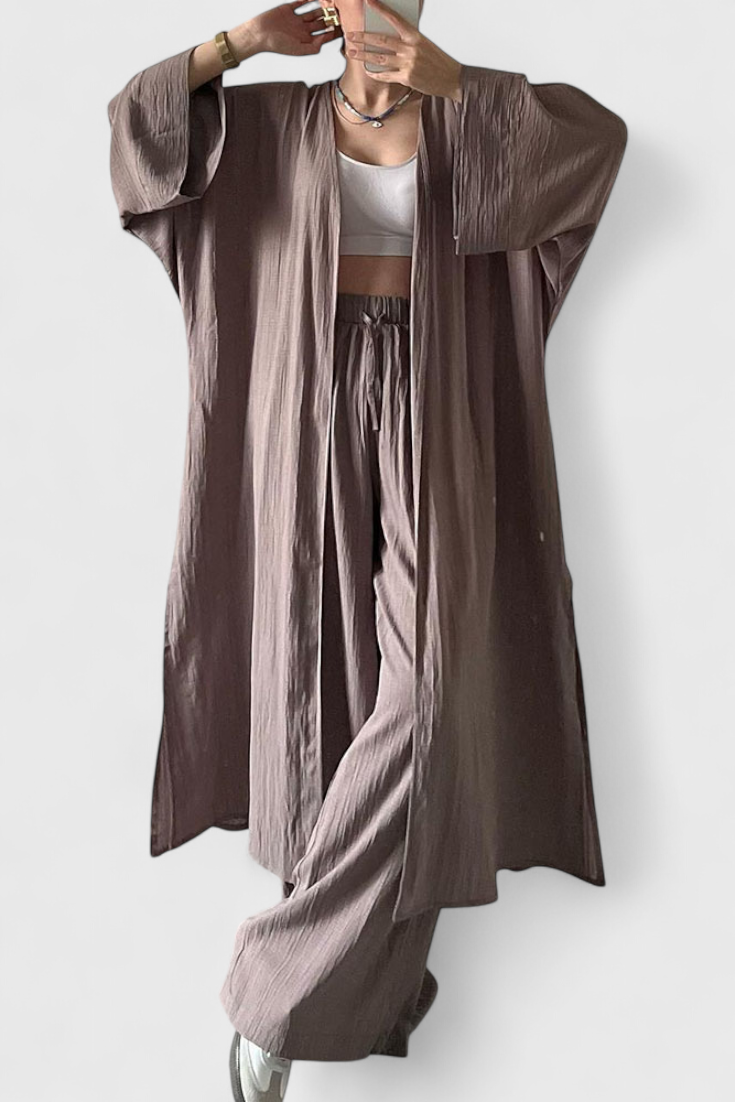 Suella Completo Casual di Due Pezzi con Cardigan Lungo e Apertura Laterale