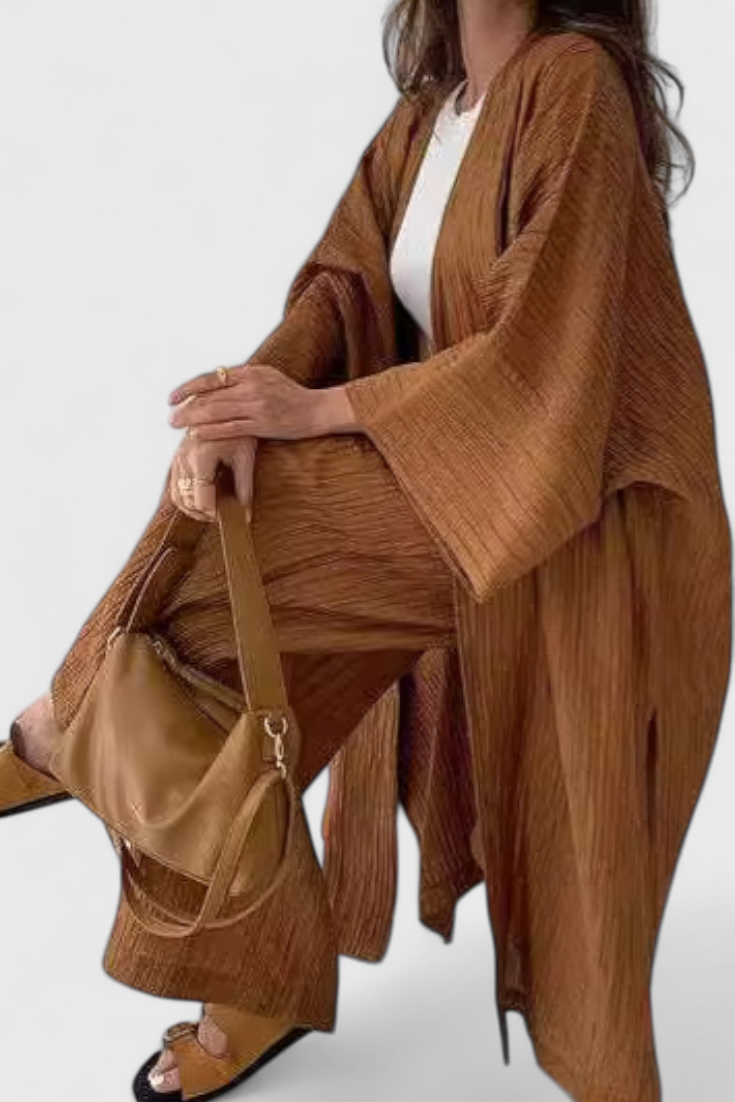 Caspian Set Relaxato di Due Pezzi con Kimono Lungo