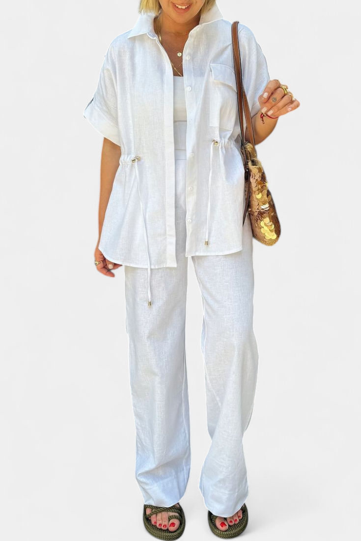 Lani Completo Relaxed di Camicia e Pantaloni in Cotone e Lino