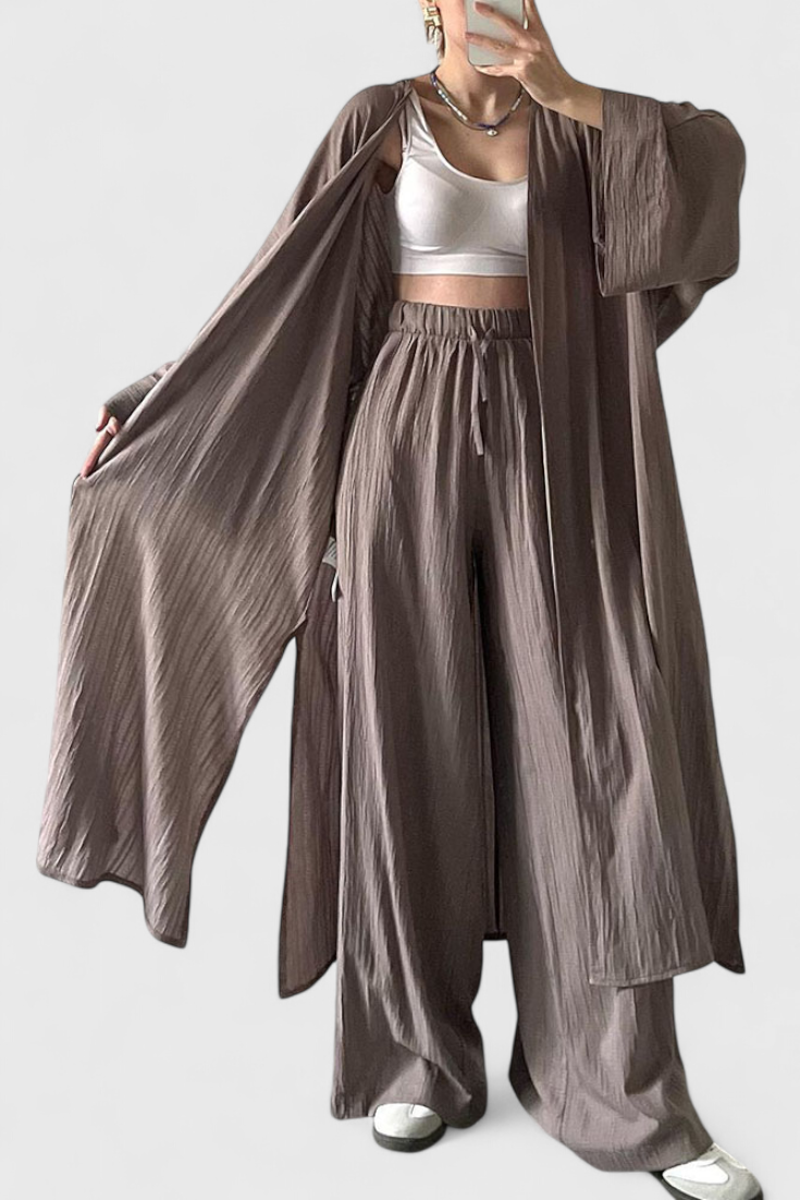 Suella Completo Casual di Due Pezzi con Cardigan Lungo e Apertura Laterale