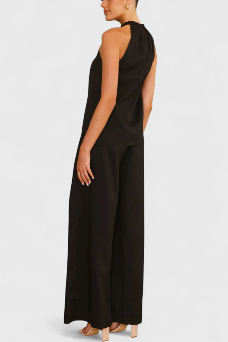 Bernadina Completo in Lino con Top a Apertura Frontale e Pantaloni a Gamba Larga