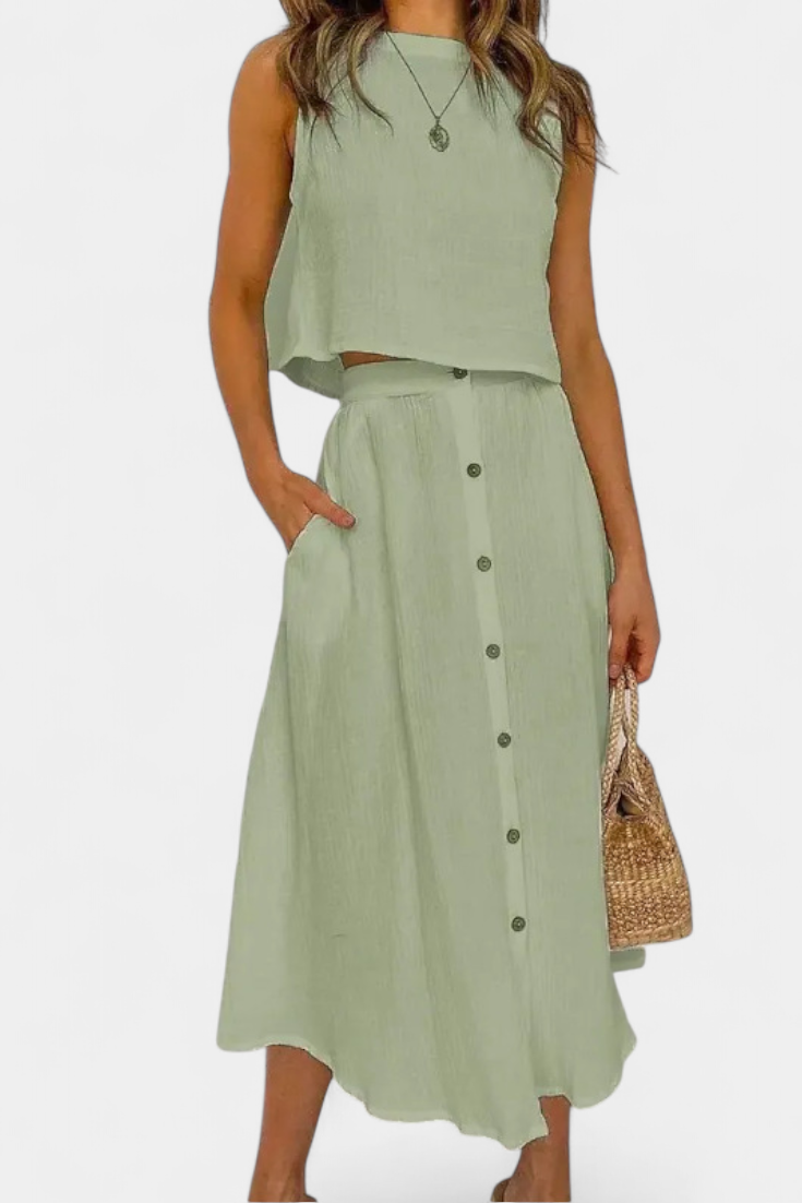 Naha Completo in Cotone con Gilet e Bottoni Frontali