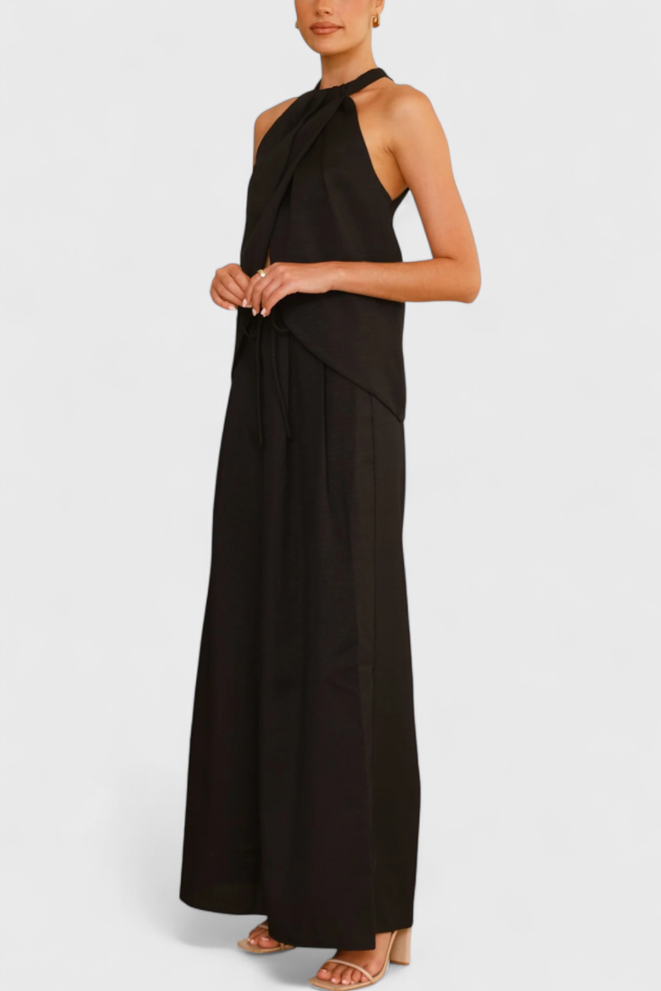 Bernadina Completo in Lino con Top a Apertura Frontale e Pantaloni a Gamba Larga