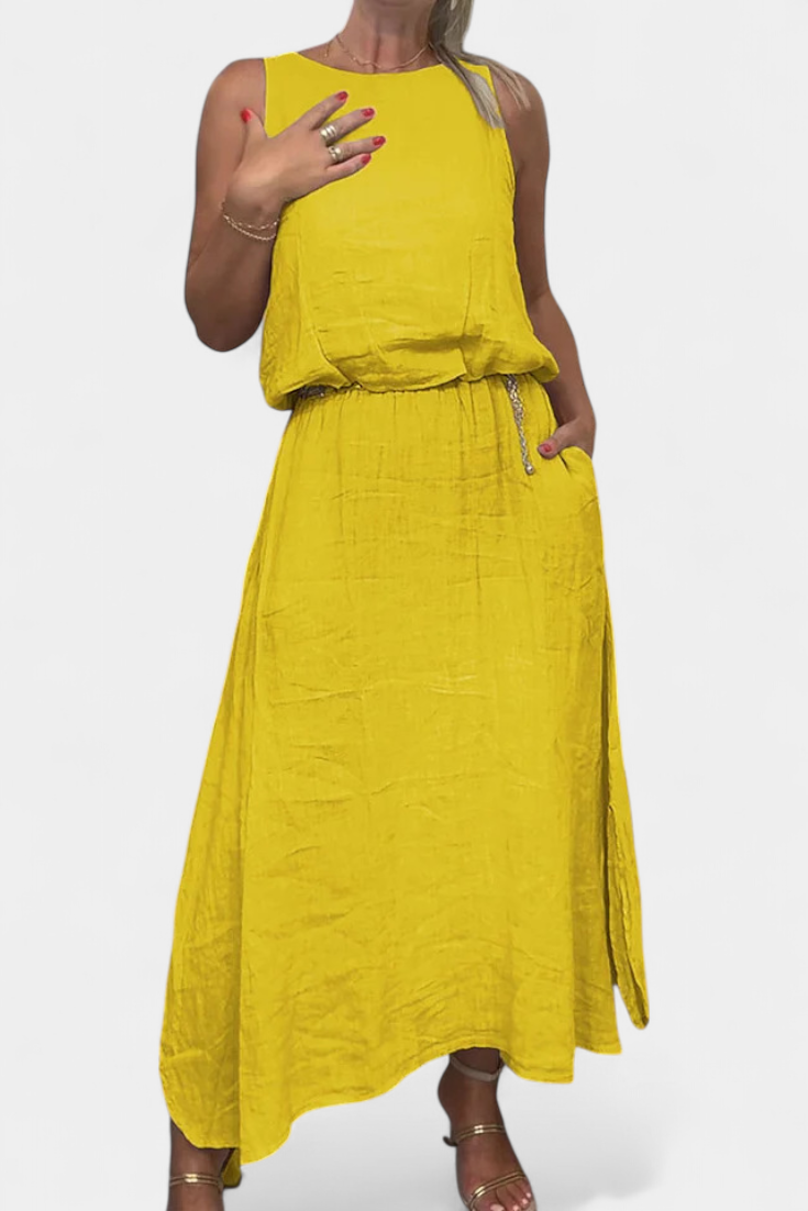 Meliora Completo in Lino e Cotone con Gilet Senza Maniche e Gonna