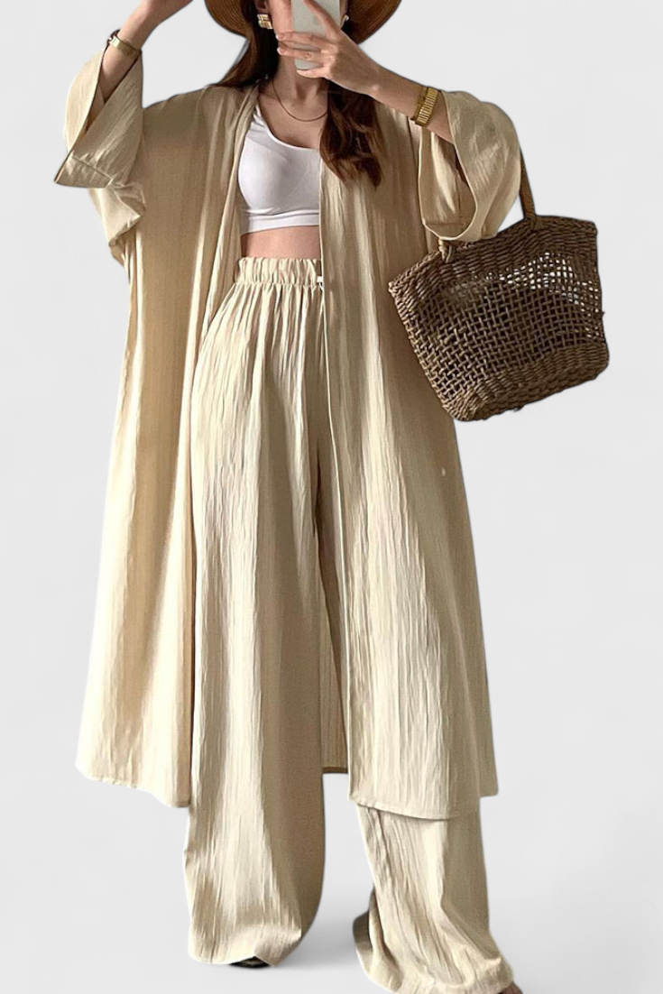 Suella Completo Casual di Due Pezzi con Cardigan Lungo e Apertura Laterale