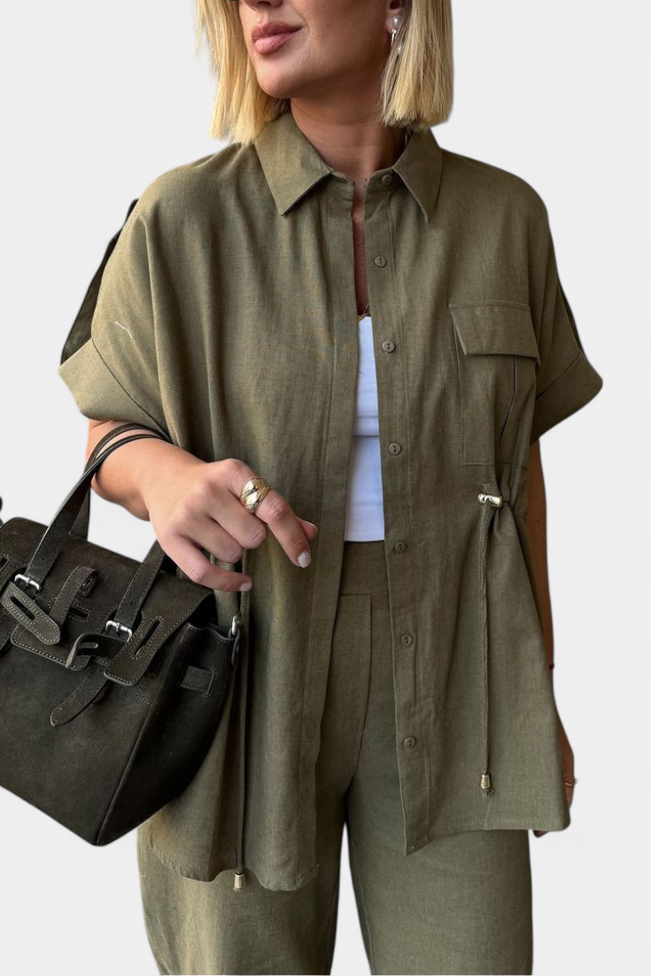 Lani Completo Relaxed di Camicia e Pantaloni in Cotone e Lino