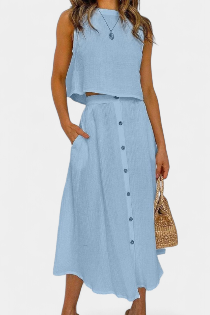 Naha Completo in Cotone con Gilet e Bottoni Frontali