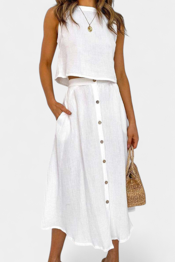 Naha Completo in Cotone con Gilet e Bottoni Frontali