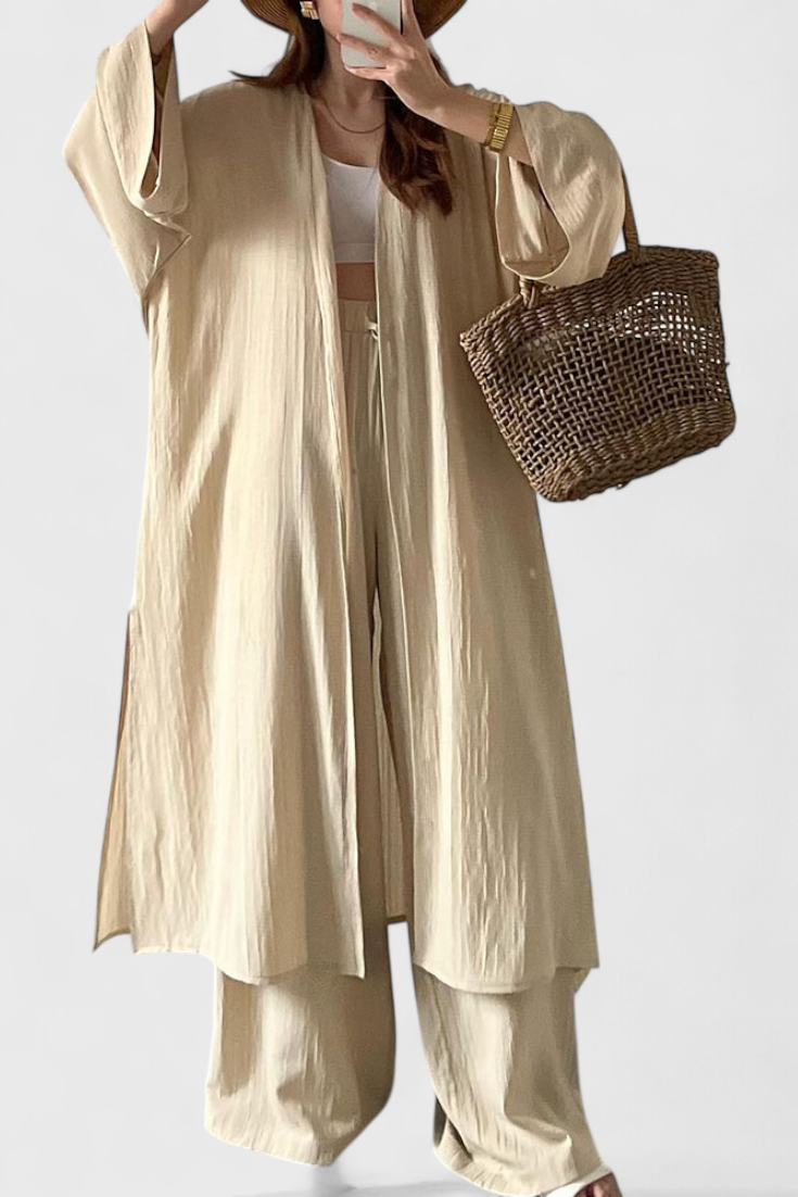 Suella Completo Casual di Due Pezzi con Cardigan Lungo e Apertura Laterale