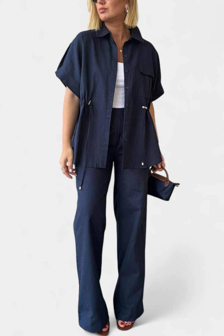 Lani Completo Relaxed di Camicia e Pantaloni in Cotone e Lino