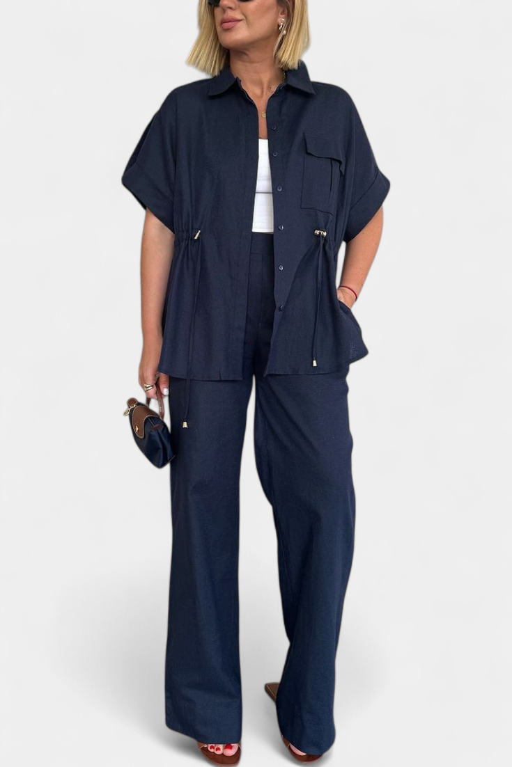 Lani Completo Relaxed di Camicia e Pantaloni in Cotone e Lino