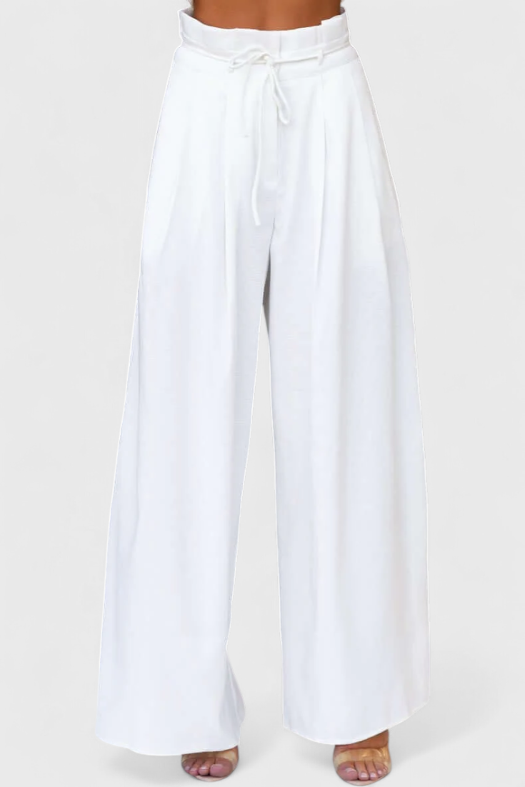 Bernadina Completo in Lino con Top a Apertura Frontale e Pantaloni a Gamba Larga