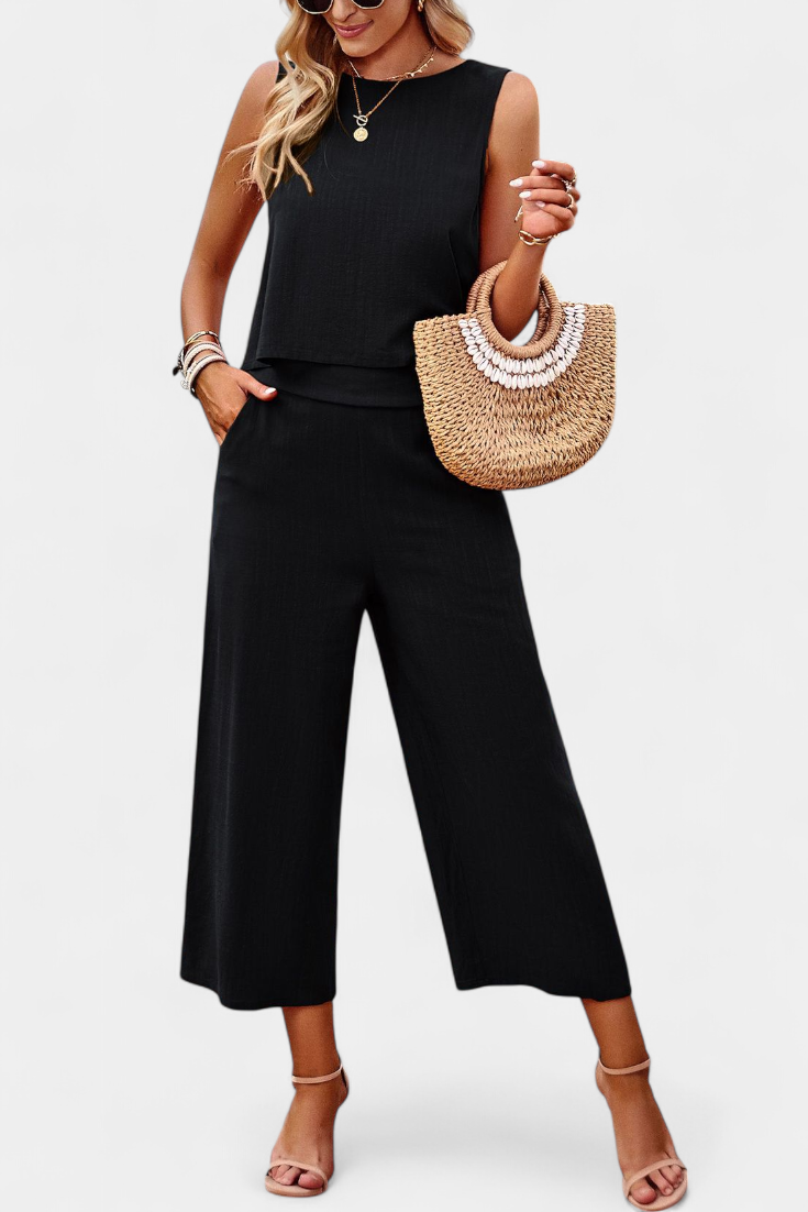 Lavinia Conjunto Boho di Top e Shorts in Lino e Cotone