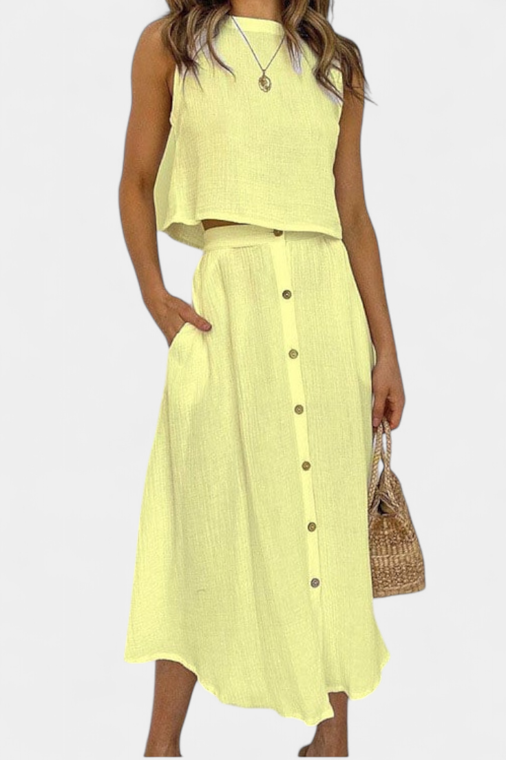 Naha Completo in Cotone con Gilet e Bottoni Frontali