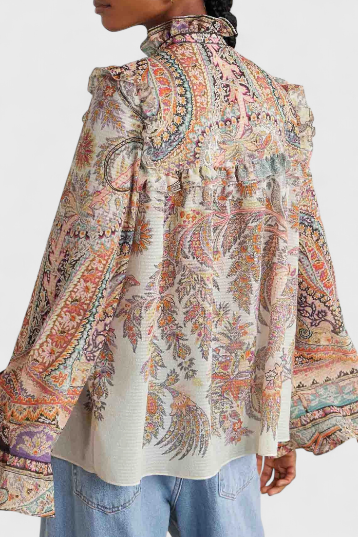 Finely Completo con Blusa a Volant e Stampa Vintage Paisley