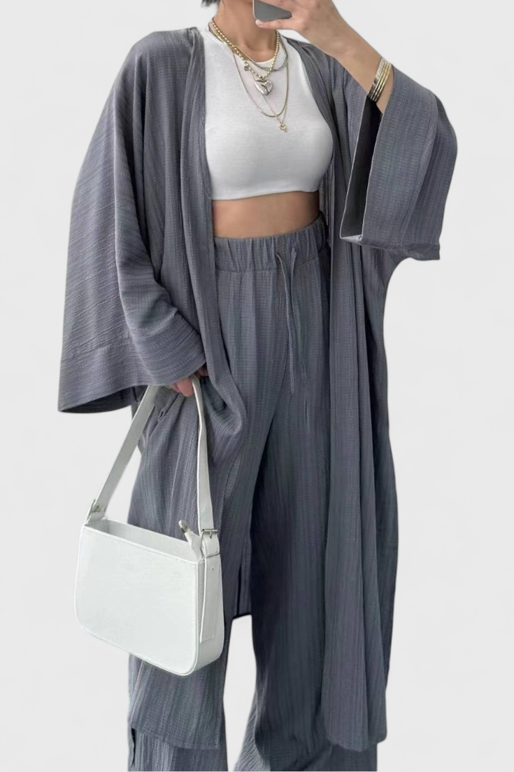 Caspian Set Relaxato di Due Pezzi con Kimono Lungo