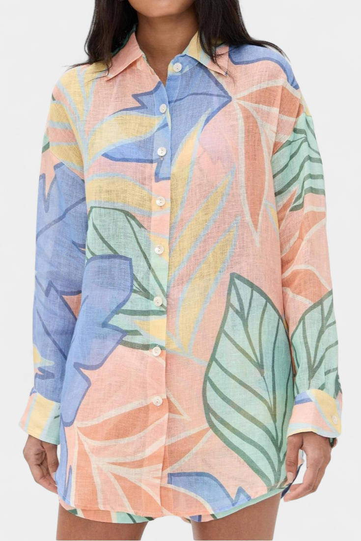 Lumina Completo Tropicale con Camicia Oversize e Pantaloni Corti a Vita Alta