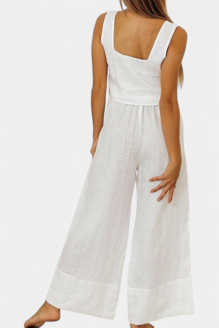 Pascuala Completo in Lino a Due Pezzi con Top Senza Maniche e Pantaloni Fluidi