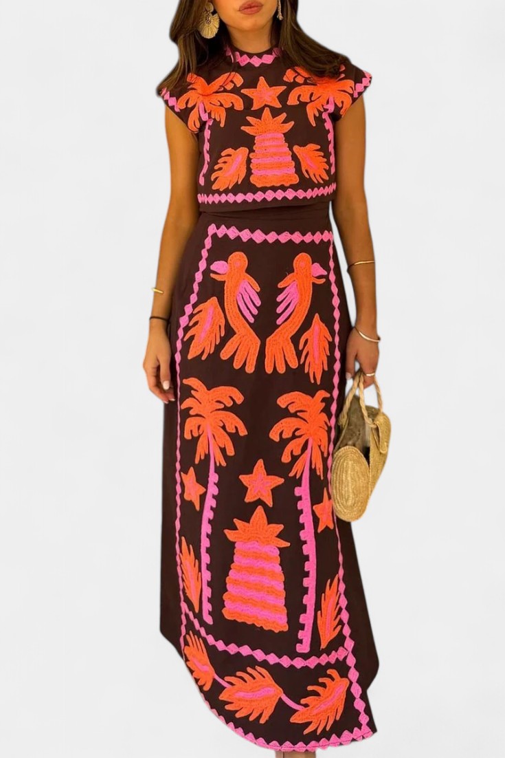 Sloan Set di Top e Gonna Corto Palma di Cocco