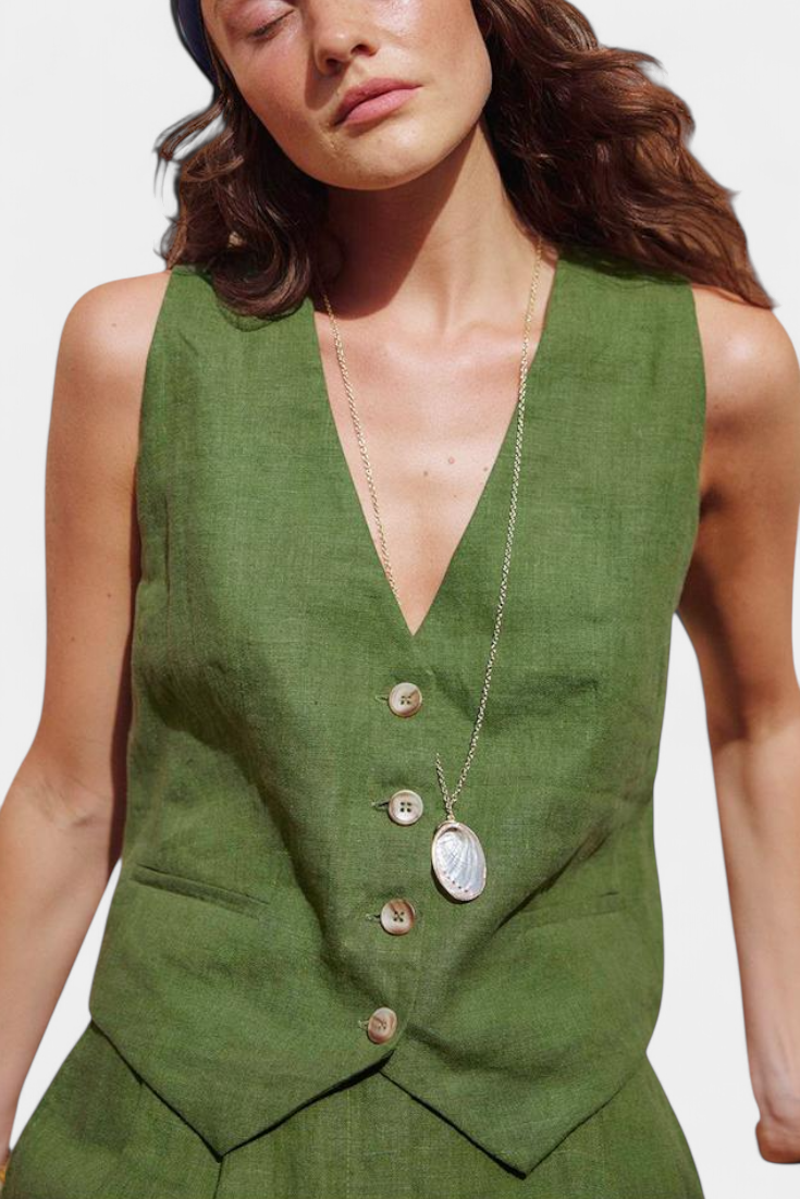 Jennifer Completo Gilet e Pantaloni Corti in Lino e Cotone