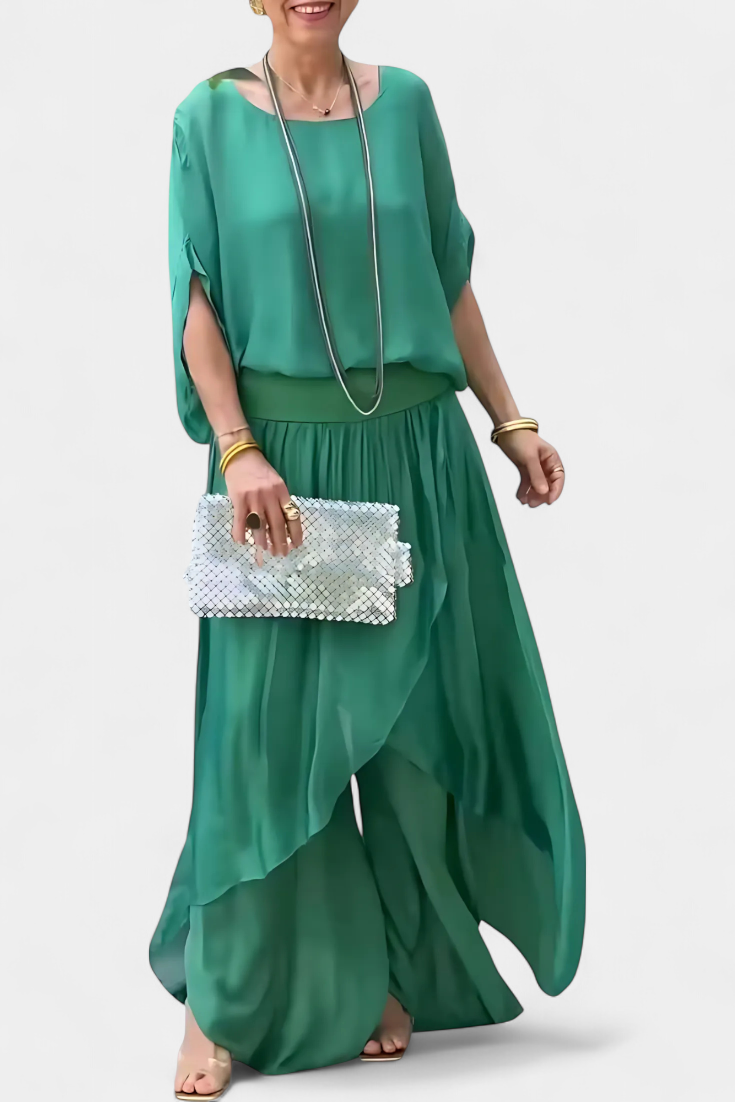 Meraviglia Completo Fluido di Due Pezzi con Top Largo e Gonna Asimmetrica