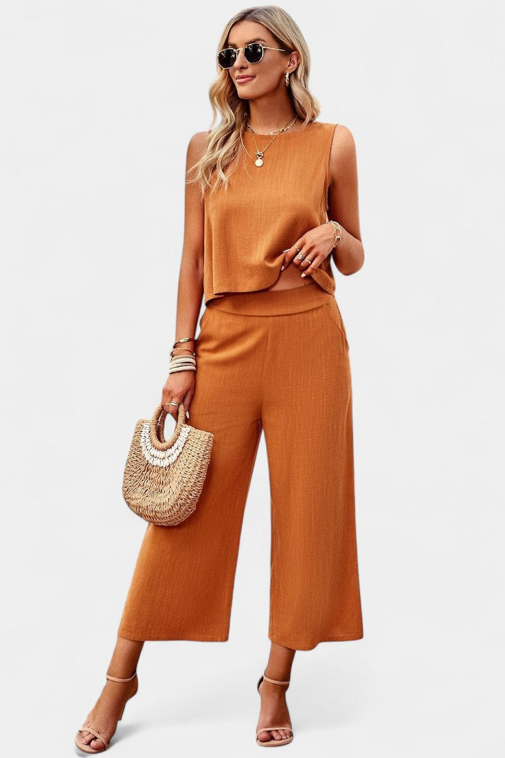 Lavinia Conjunto Boho di Top e Shorts in Lino e Cotone